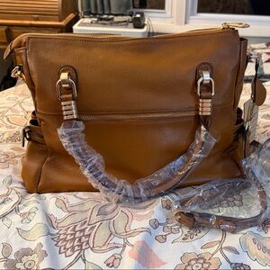 Elegant Kattee Brown Leather Tote Bag shoulder purse, large new with tags